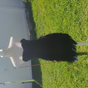 Black strapless mini feather dress